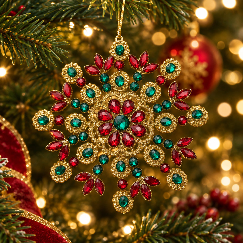 Gold, Red, And Green Snowflake Ornament