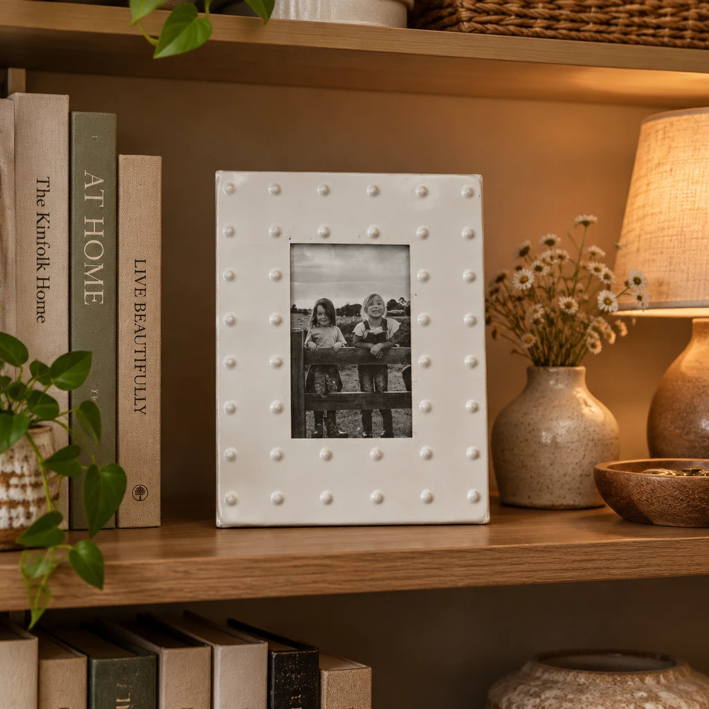 Raised Dot Cream Metal Photo Picture Frame
