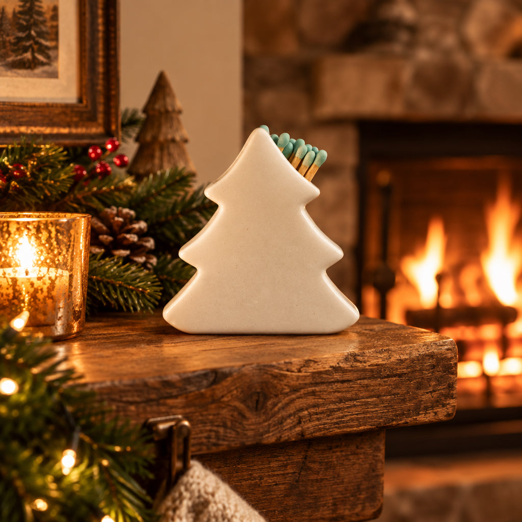 Stoneware Tree Shaped Match Holder With Striker