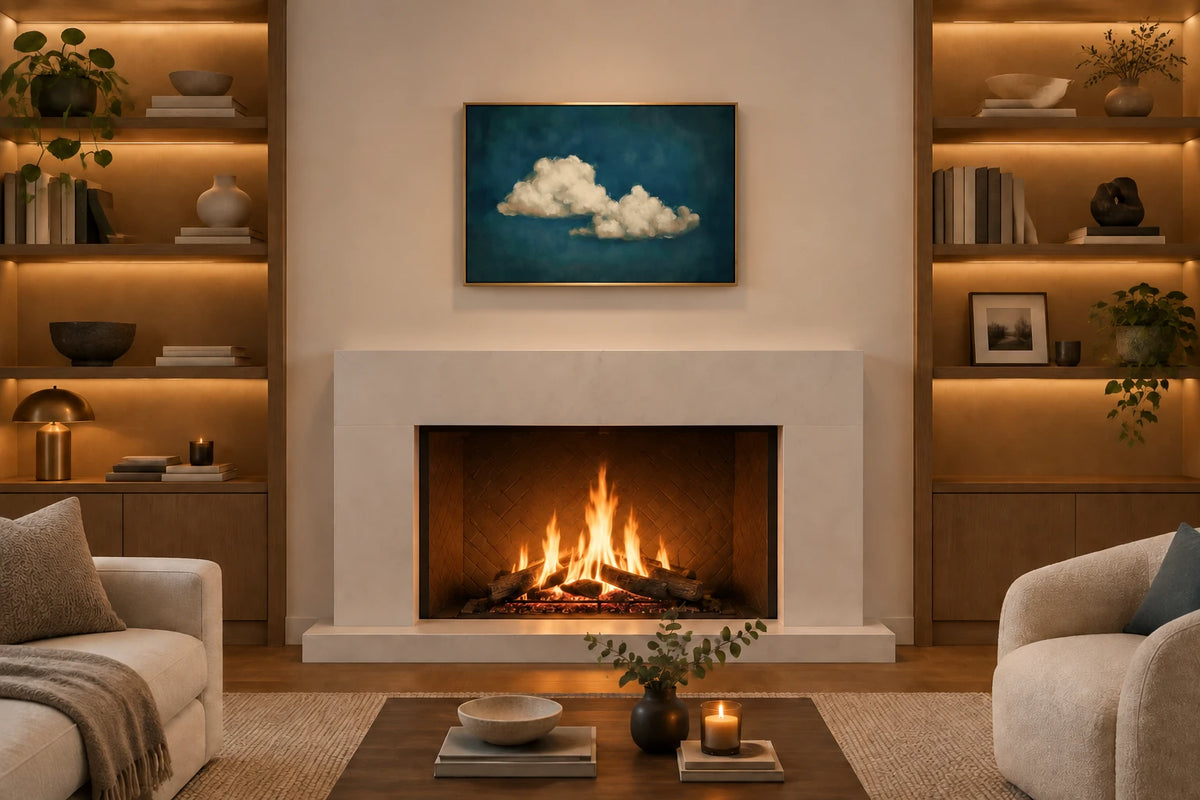Indigo Blue Beige Cloud Oil Painting
