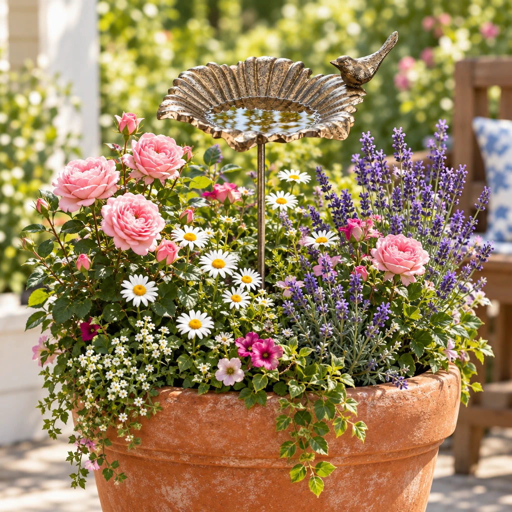 Flower Birdbath Garden Pick