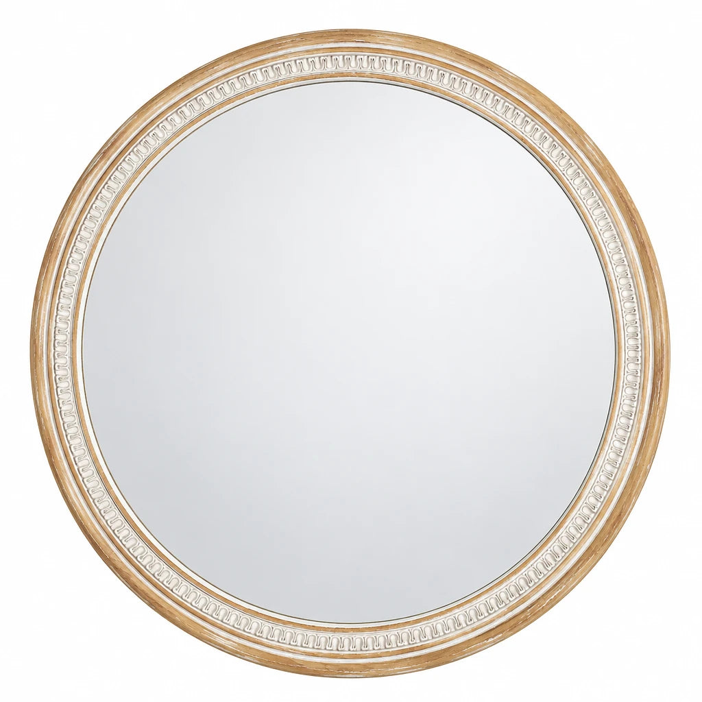 Solid Wood Round Farmhouse Wall Mirror