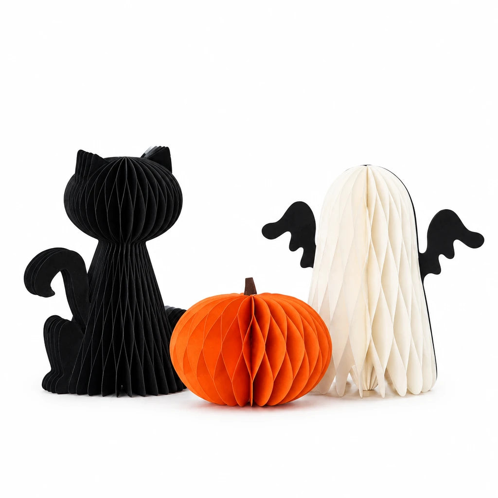 Honeycomb Pumpkin, Ghost, And Cat