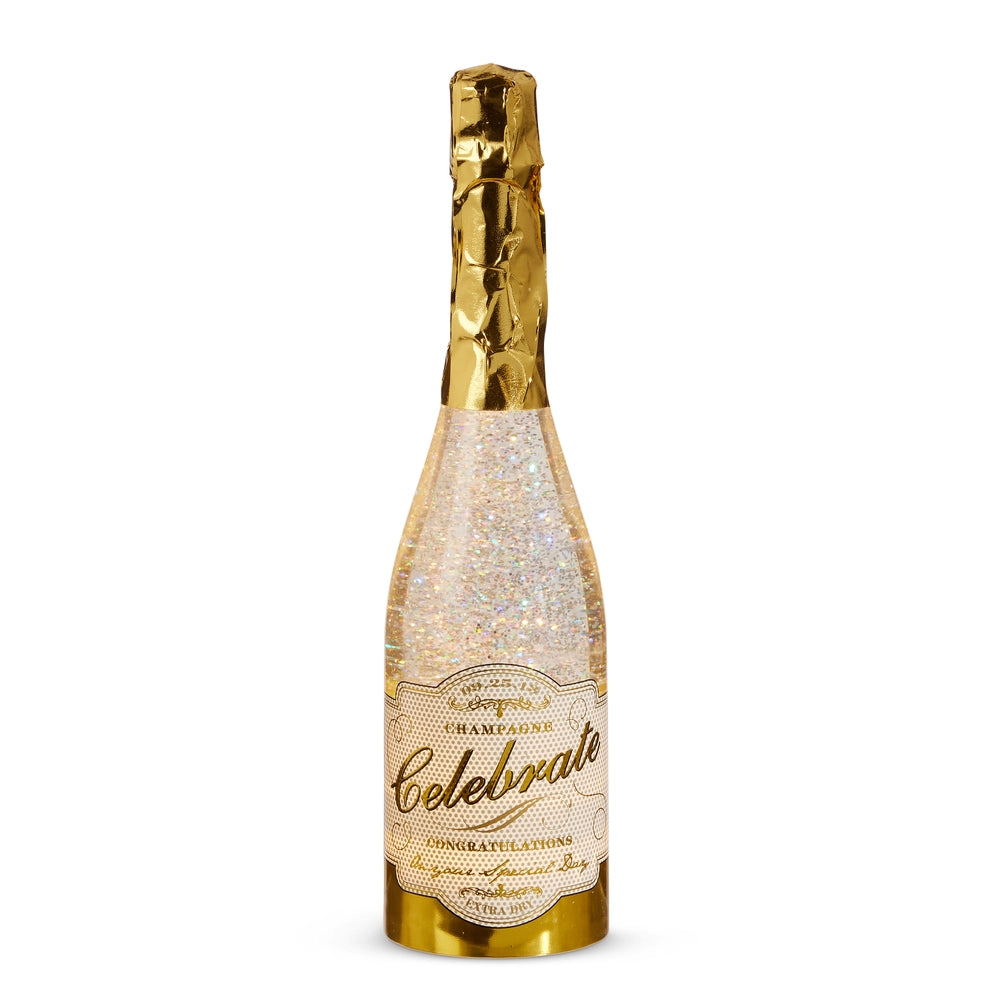 Lighted Champagne Bottle With Swirling Glitter
