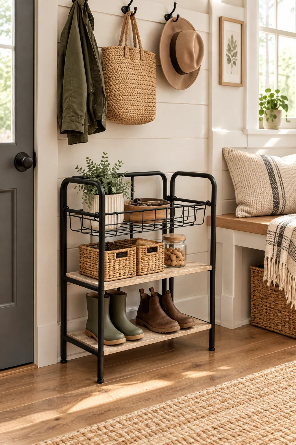 3 Tier Wood And Metal Shelf For Wall Or Floor