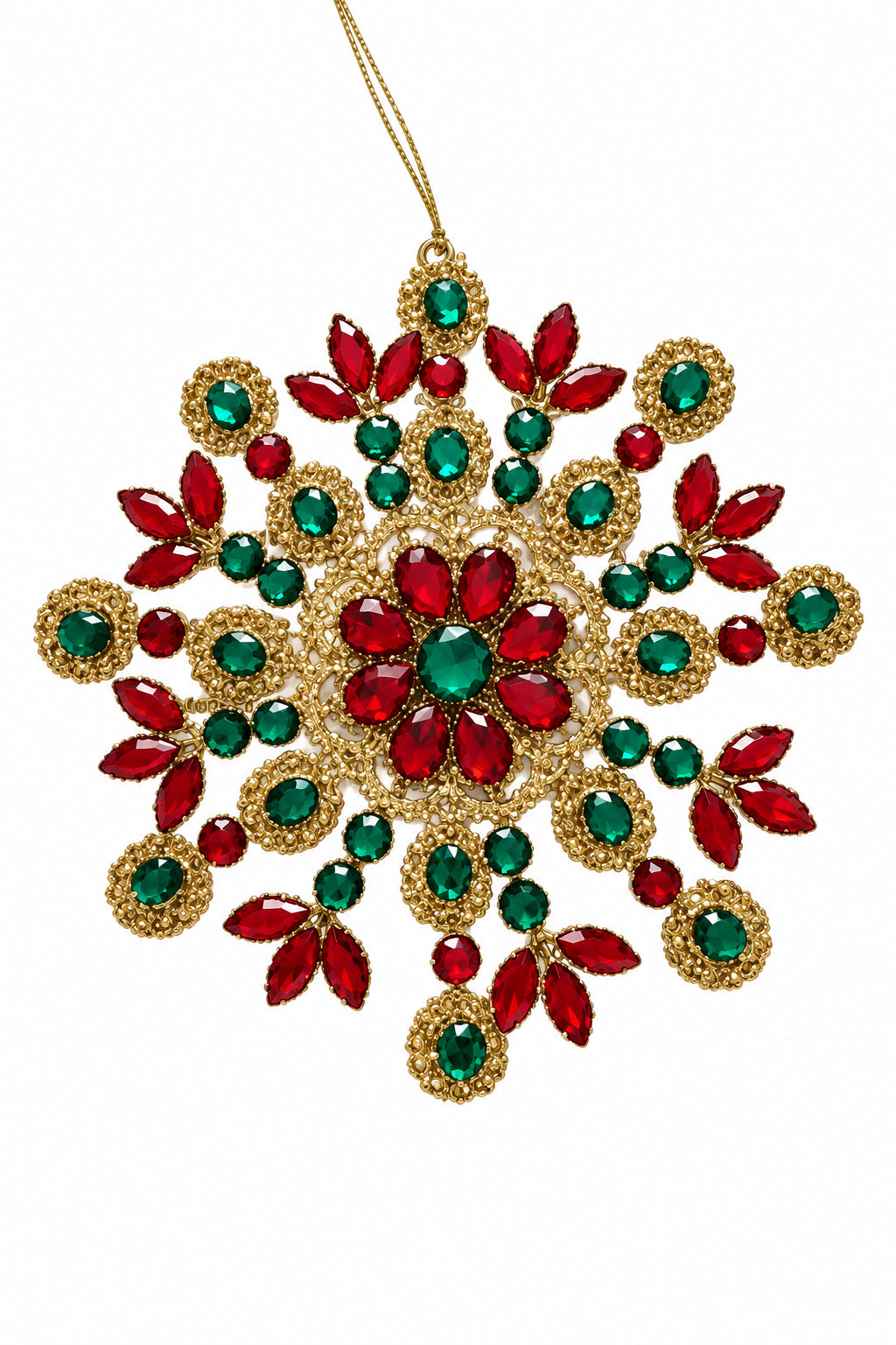 Gold, Red, And Green Snowflake Ornament