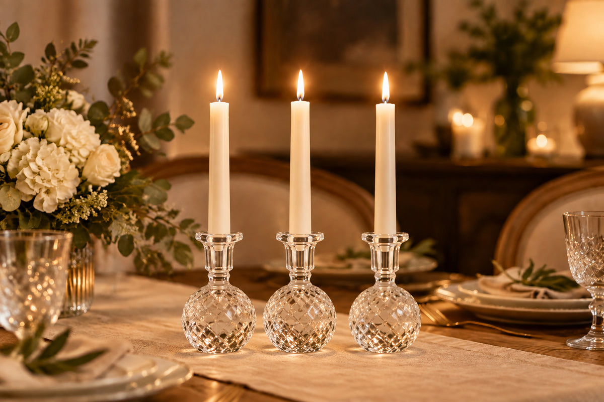 Cut Glass Taper Candle Holder Small