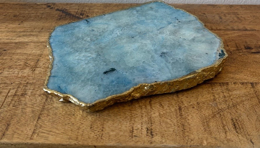 Blue Agate Slab With Gold Electroplated Edge