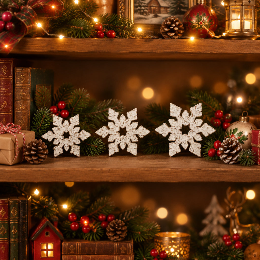 White Christmas Rustic Snowflakes Set Of 3