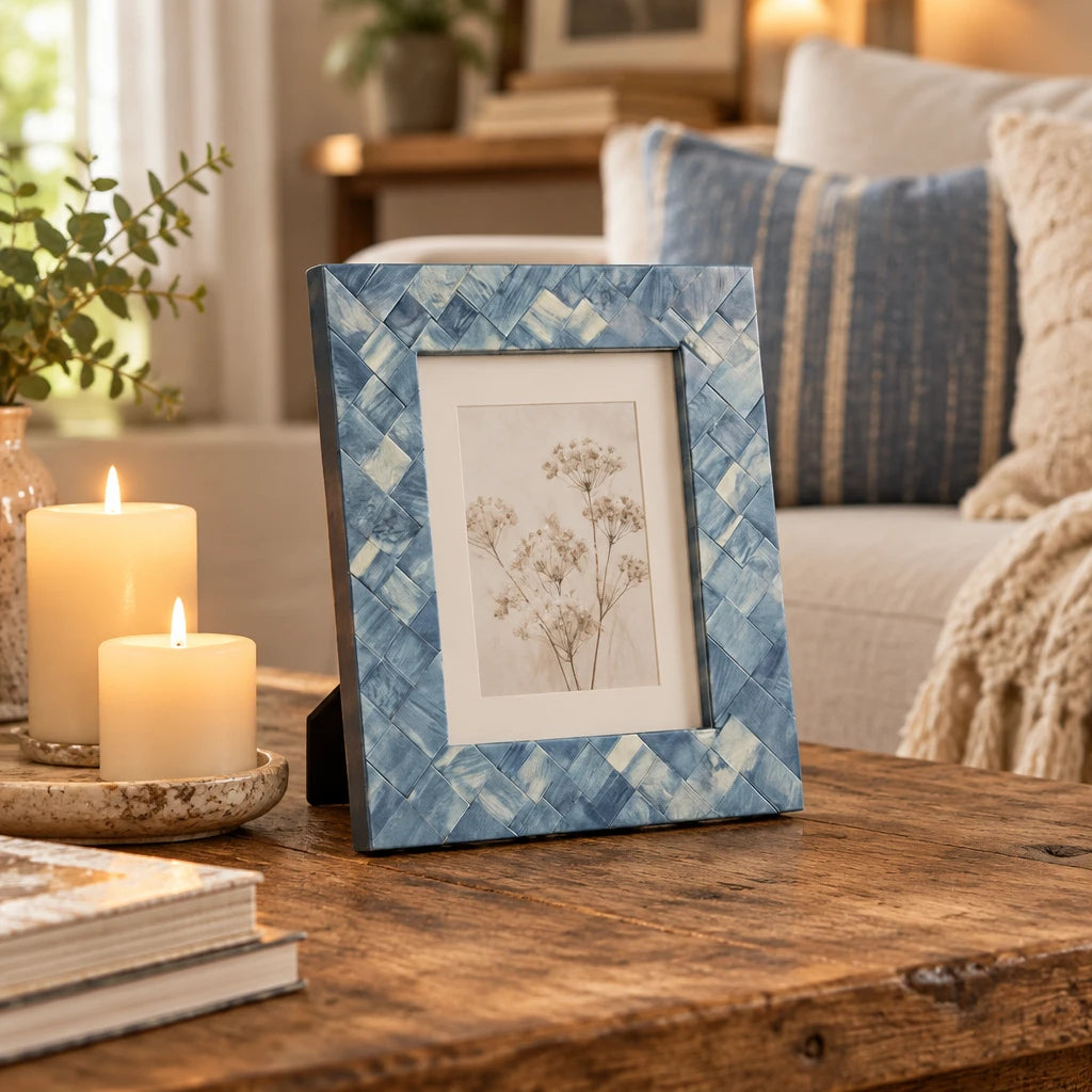 Blue / Ivory Resin Woven Frame