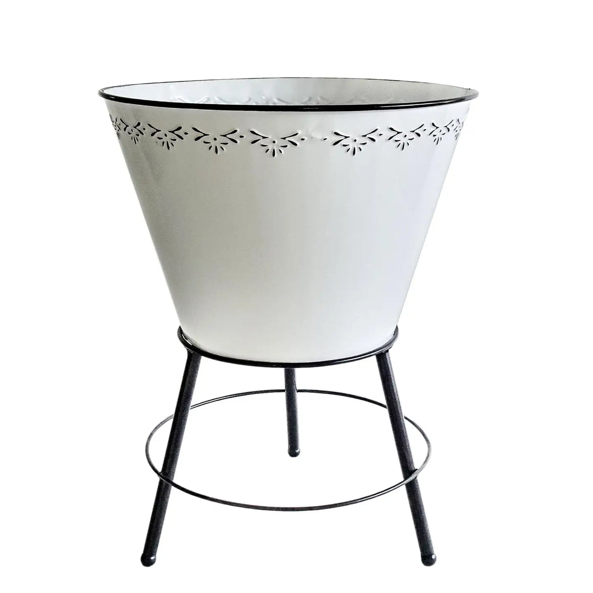 White Bucket Planter On Stand