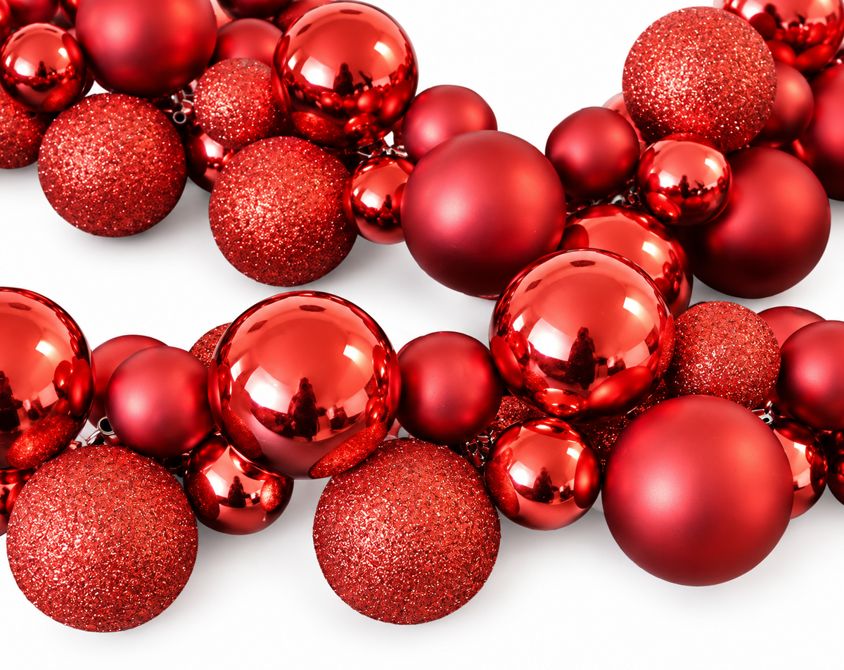 Red Glitter Matte And Shiny Christmas Ball Garland