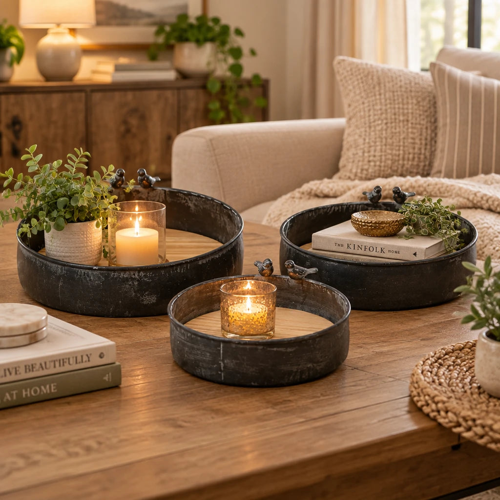 Decorative Wood Bird Trays Set Of Three