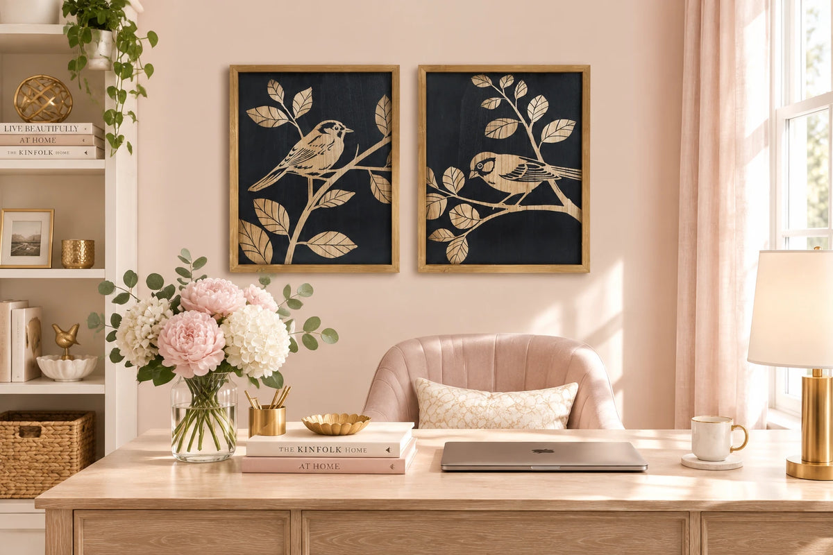Black Floral Wood Art