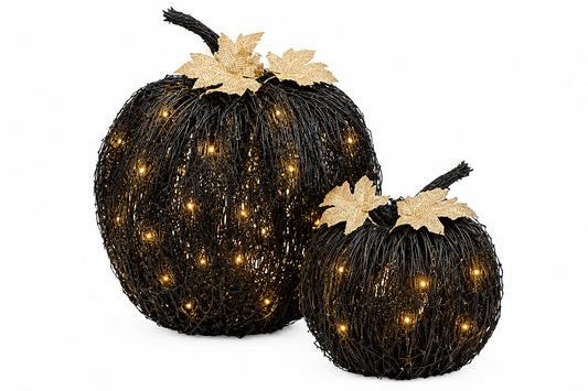 Black Vine Lighted Pumpkins Set Of Two