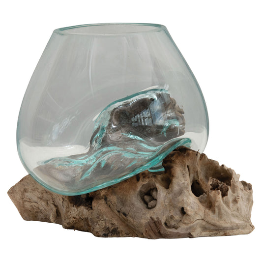 Glass Planter/ Vase On Natural Wood Base