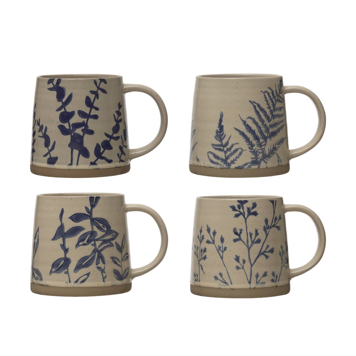 Stoneware  Mugs With Botanicals Set Of 4