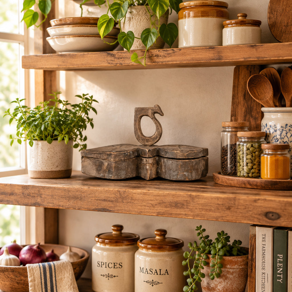 Decorative Wood Masala Box With Handle