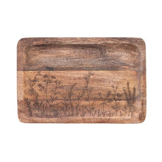 Mango Wood Tray With Laser Etched Botanicals