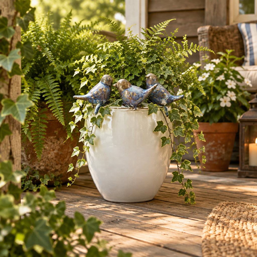 Birds Stoneware Planter Or Vase