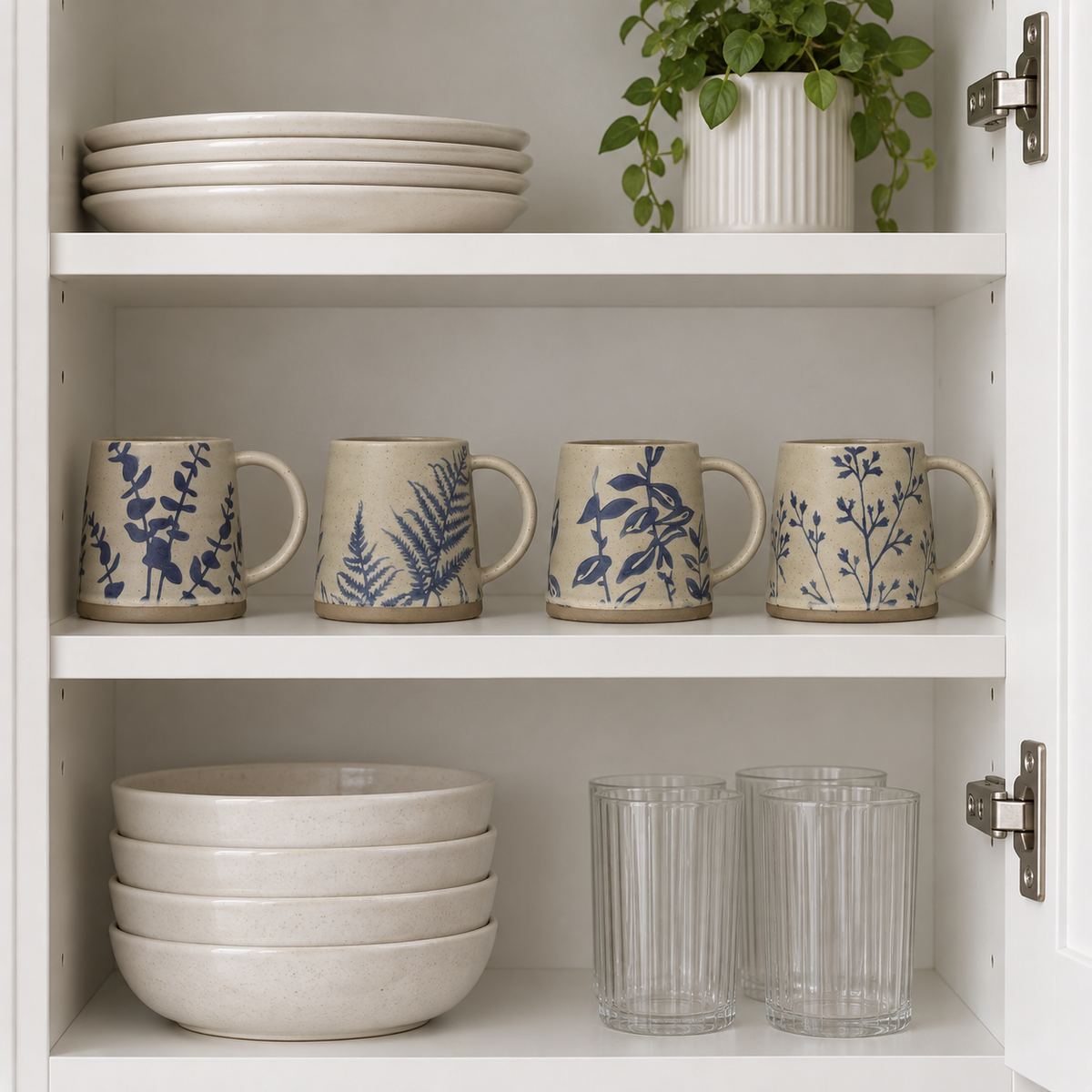 Stoneware  Mugs With Botanicals Set Of 4