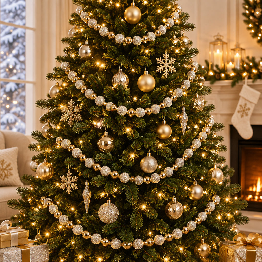 Glittered Gold And Silver Ball Garland